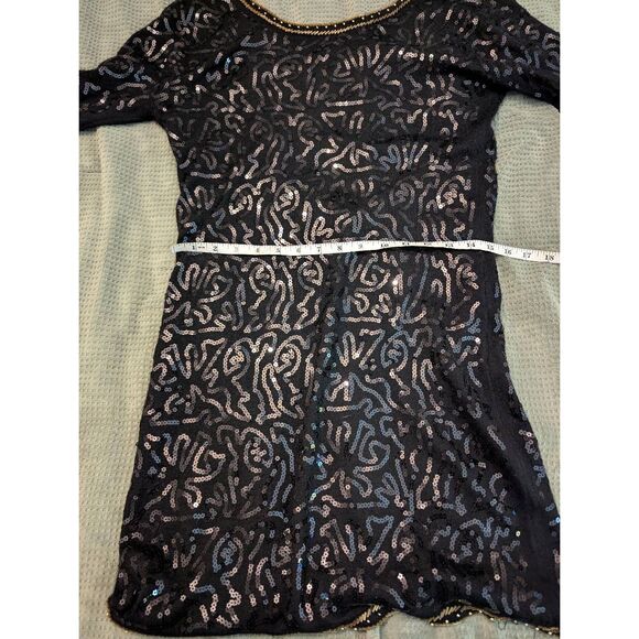Mng wool and silk black sequin long sleeve cocktail  dress sz m euc low back - Picture 7 of 8